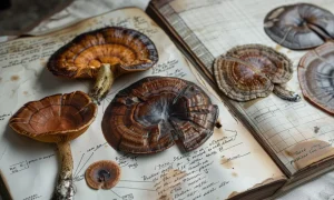 Pages d'un cahier naturaliste de botaniste consacré au Reishi champignon adaptogène